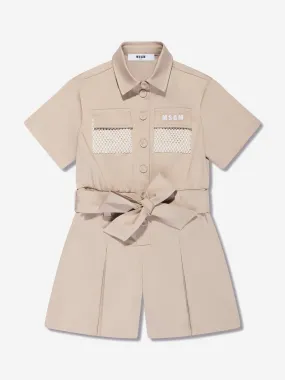 MSGM Girls Cotton Satin Playsuit in Beige