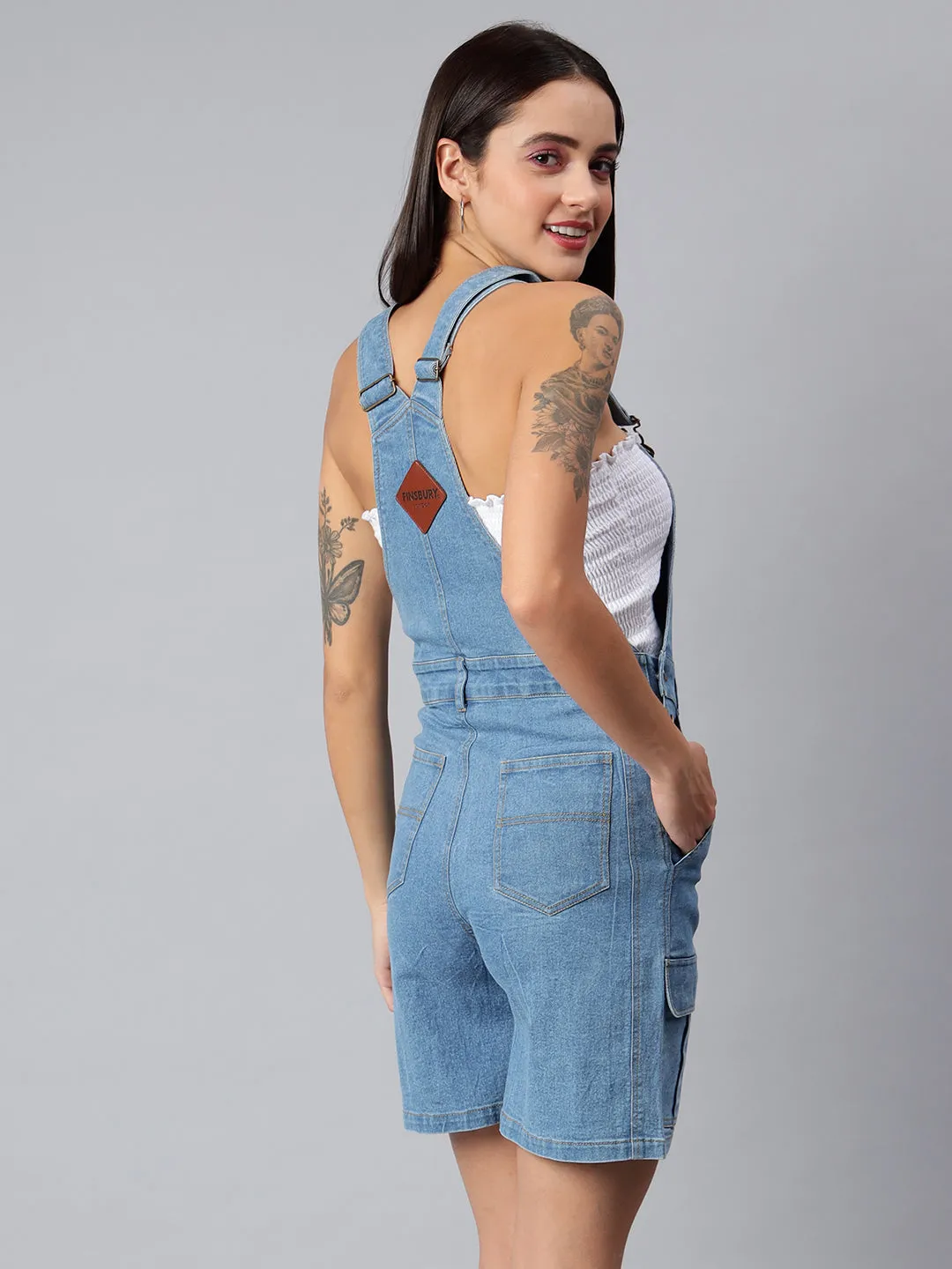 NaughtyDungaree Women's Denim Dungaree Playsuit with Thai Over Pockets