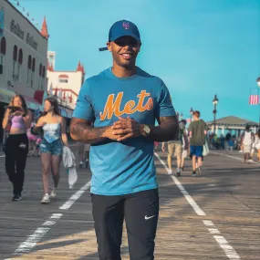 New York Mets Wordmark Franklin Fieldhouse Tshirt WIth Mets Logo | Cadet Blue T-Shirt