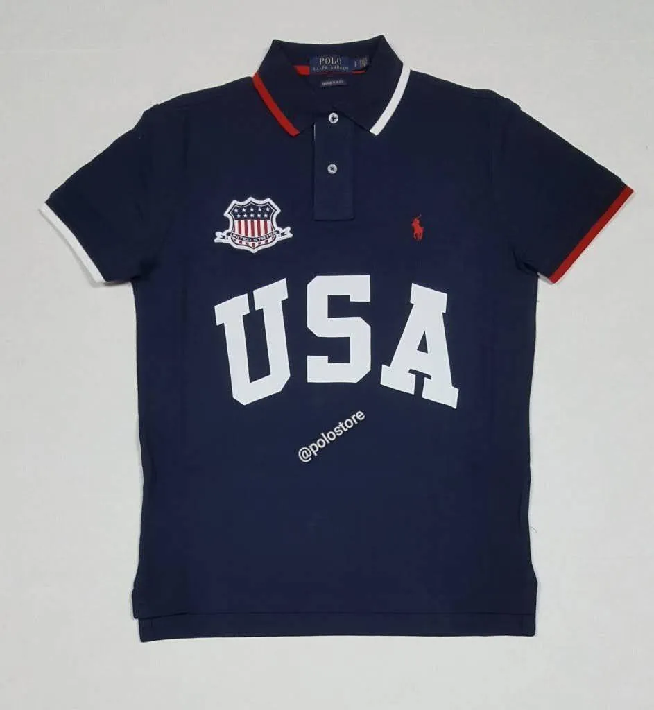 Nwt Polo Ralph Lauren Navy USA Custom Slim Fit Polo