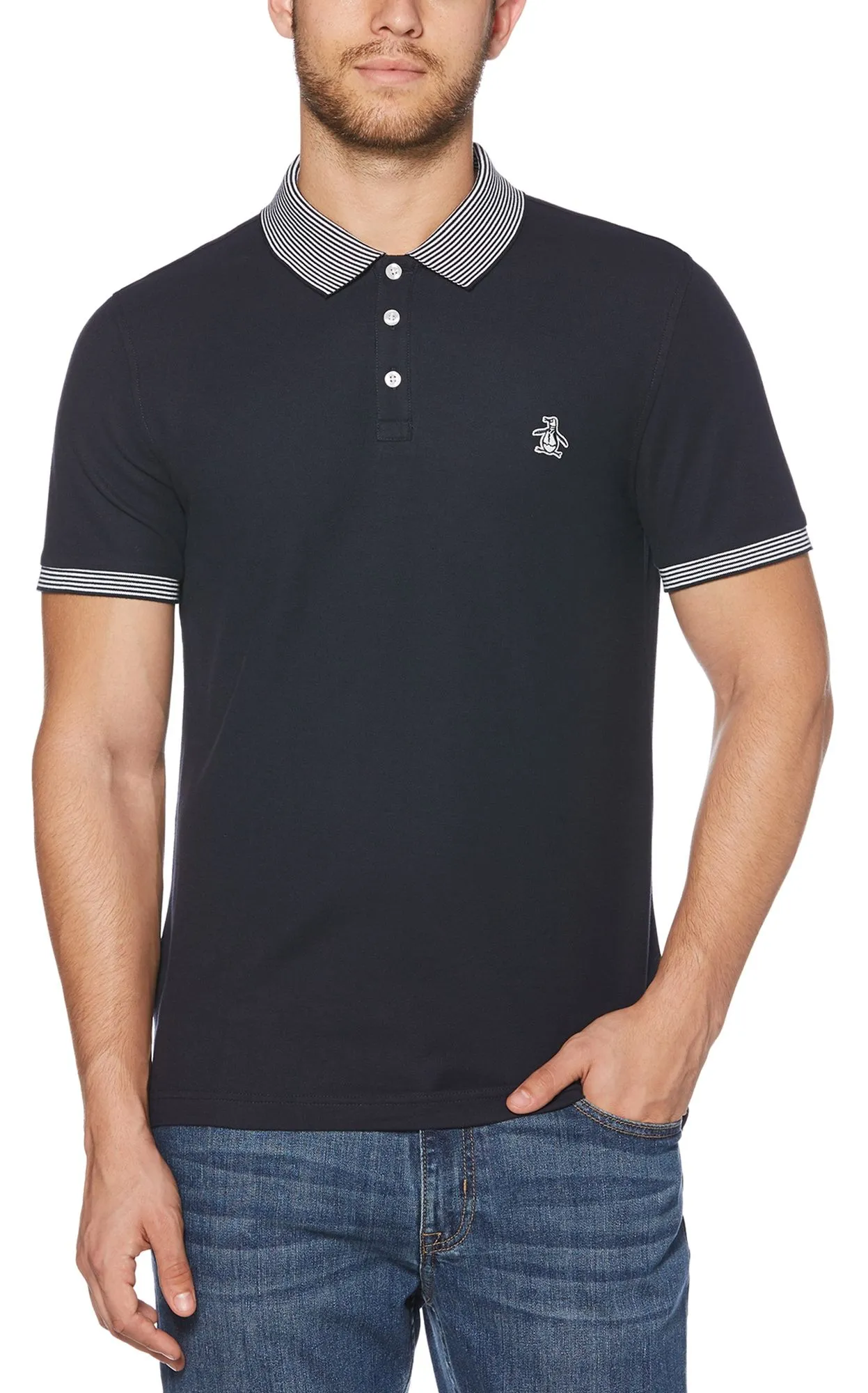 Original Penguin Stars and Stripe Pique Polo Shirt Dark Sapphire