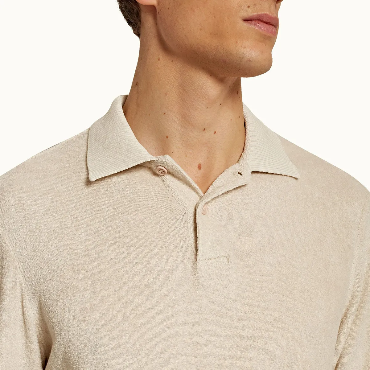 Orlebar Brown - Jarrett Towelling LS Polo Shirt in Oatmeal