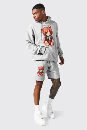 Oversized Teddy Graphic Short Hood Tracksuit