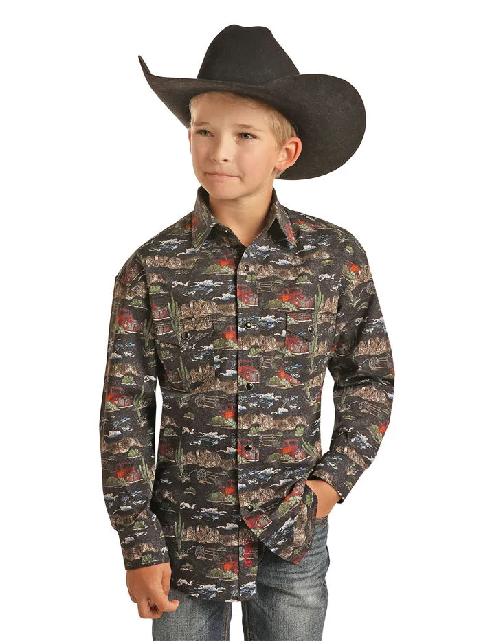 Panhandle B8S1316 Kids Dale Brisby Long Sleeve Snap Shirts Black