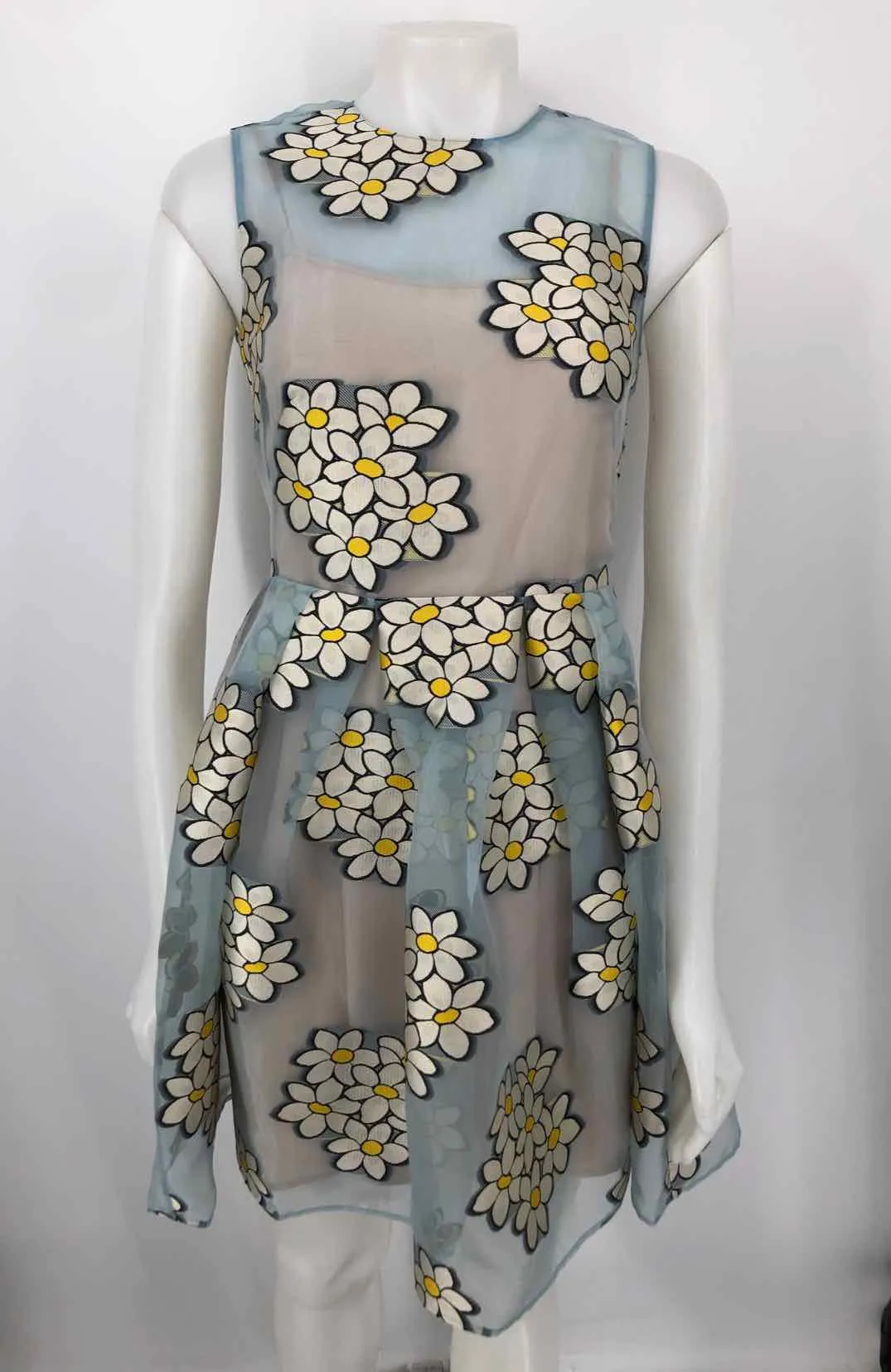 RED VALENTINO Lt Blue White Floral Sleeveless Size X-SMALL Dress