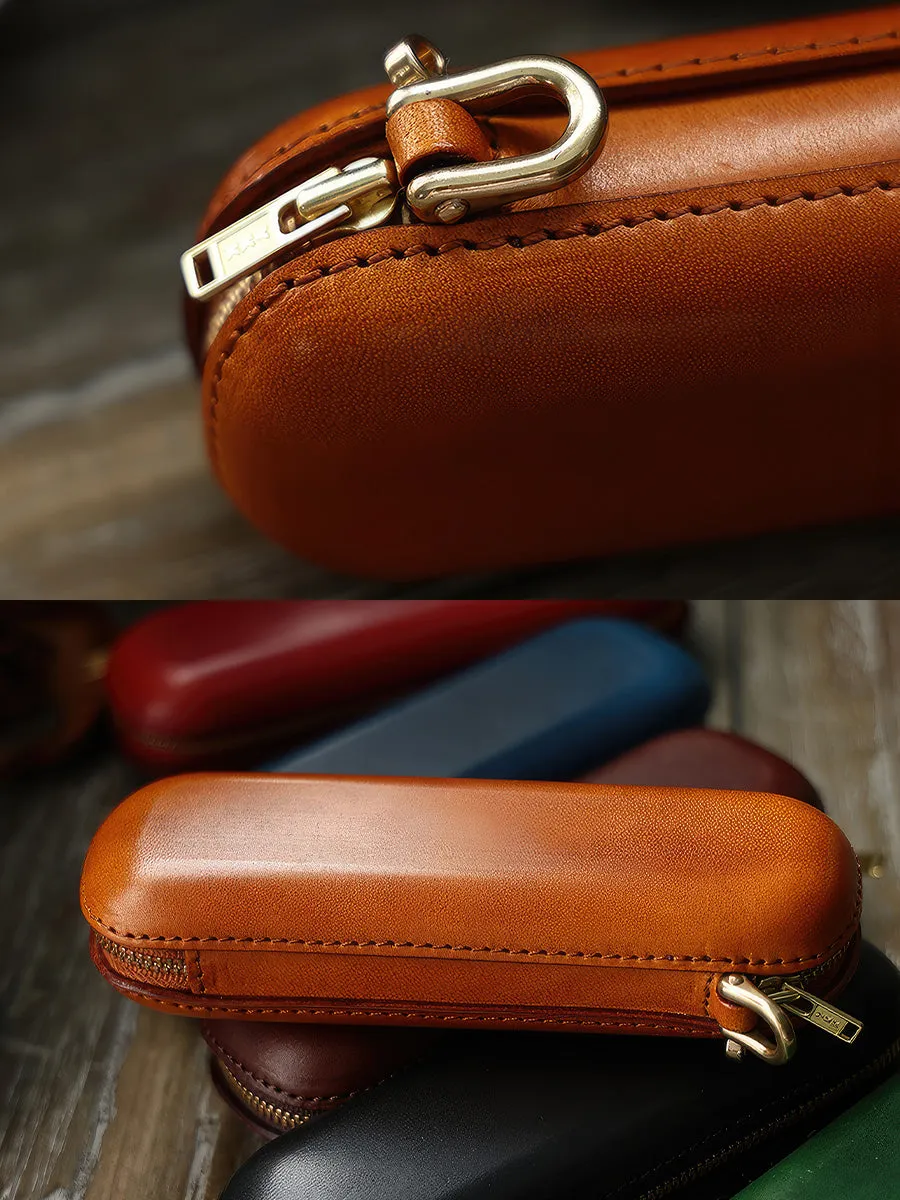 Retro Handmade Leather Glasses Case Pen Box | Full Cover With Zip