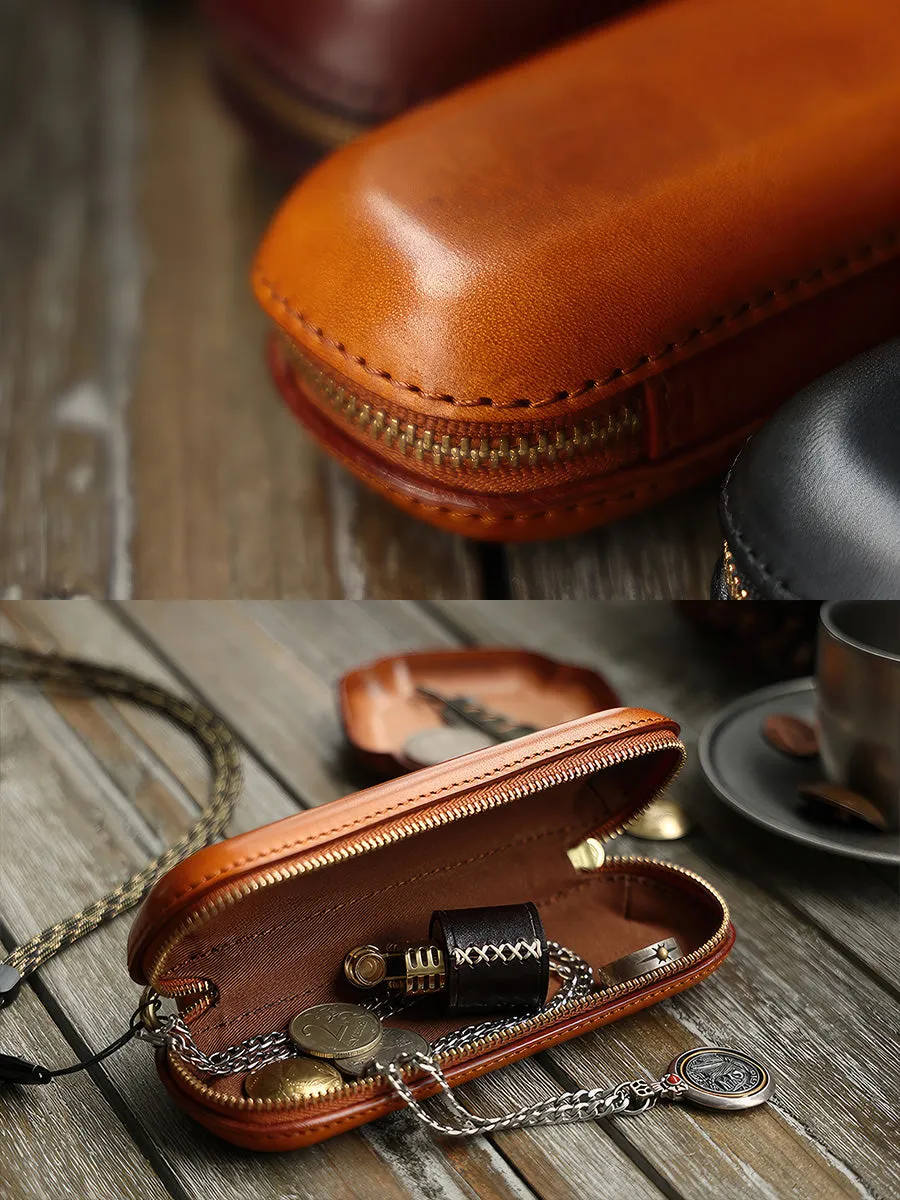 Retro Handmade Leather Glasses Case Pen Box | Full Cover With Zip