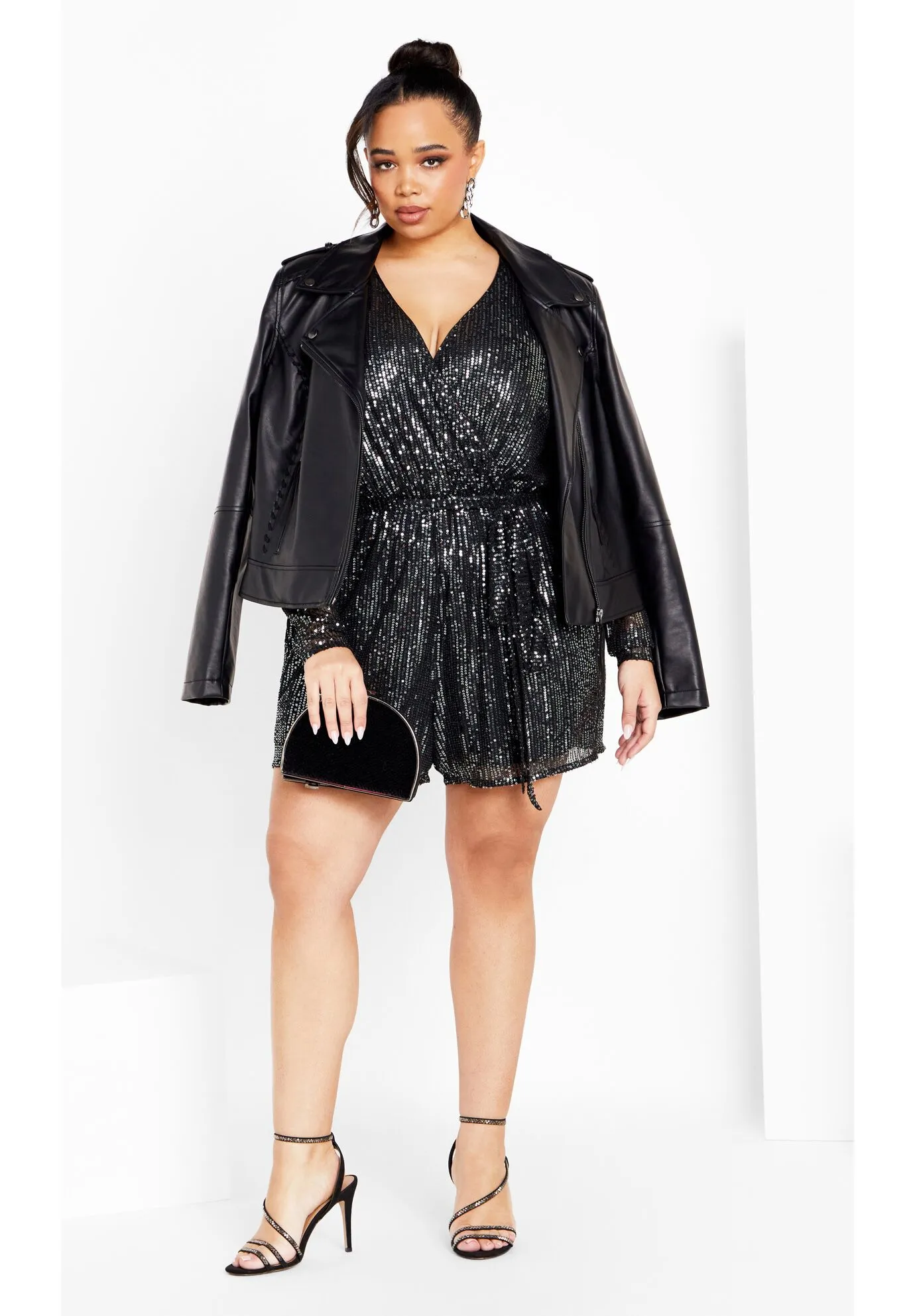 Sequin Playsuit - gunmetal