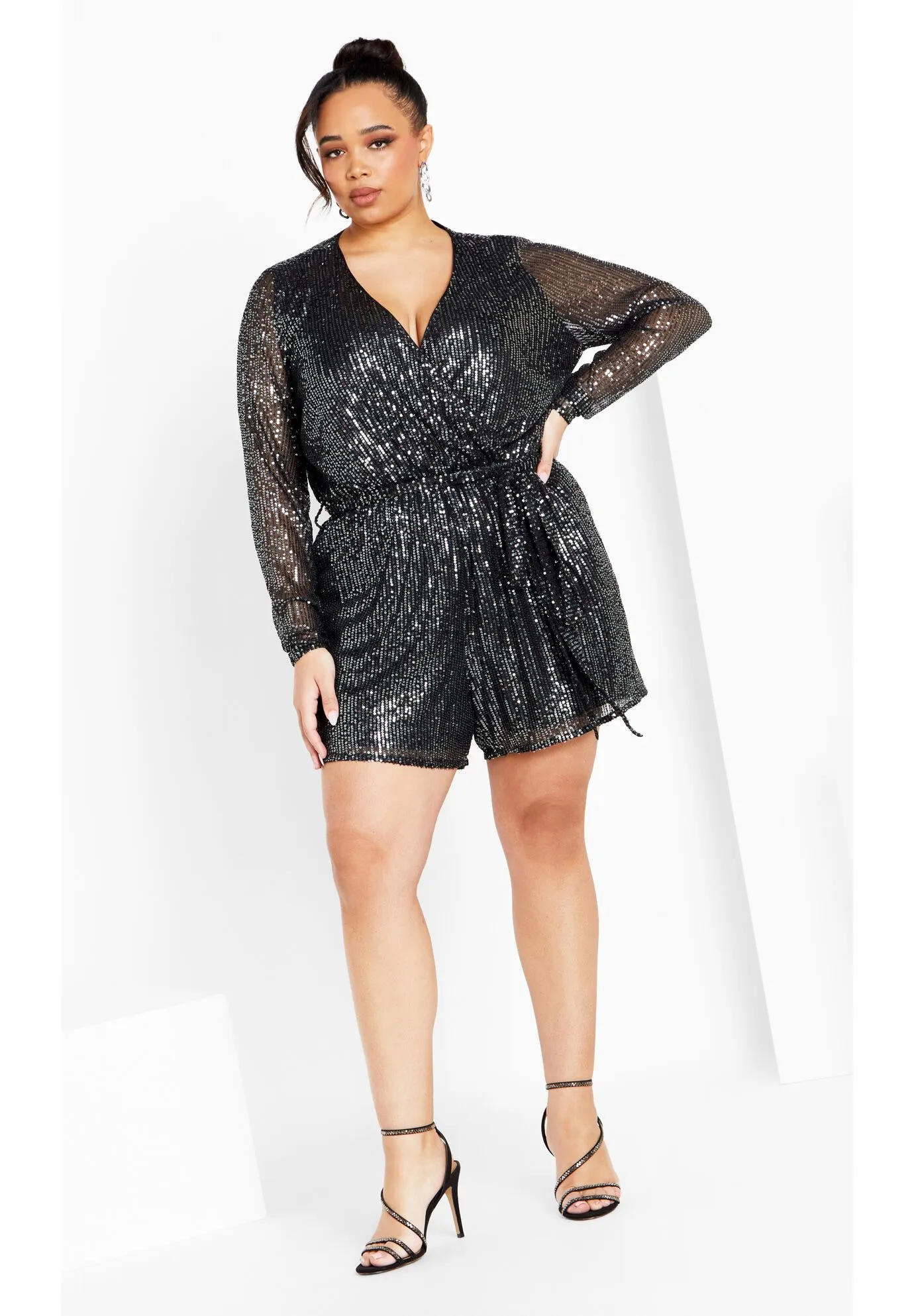 Sequin Playsuit - gunmetal