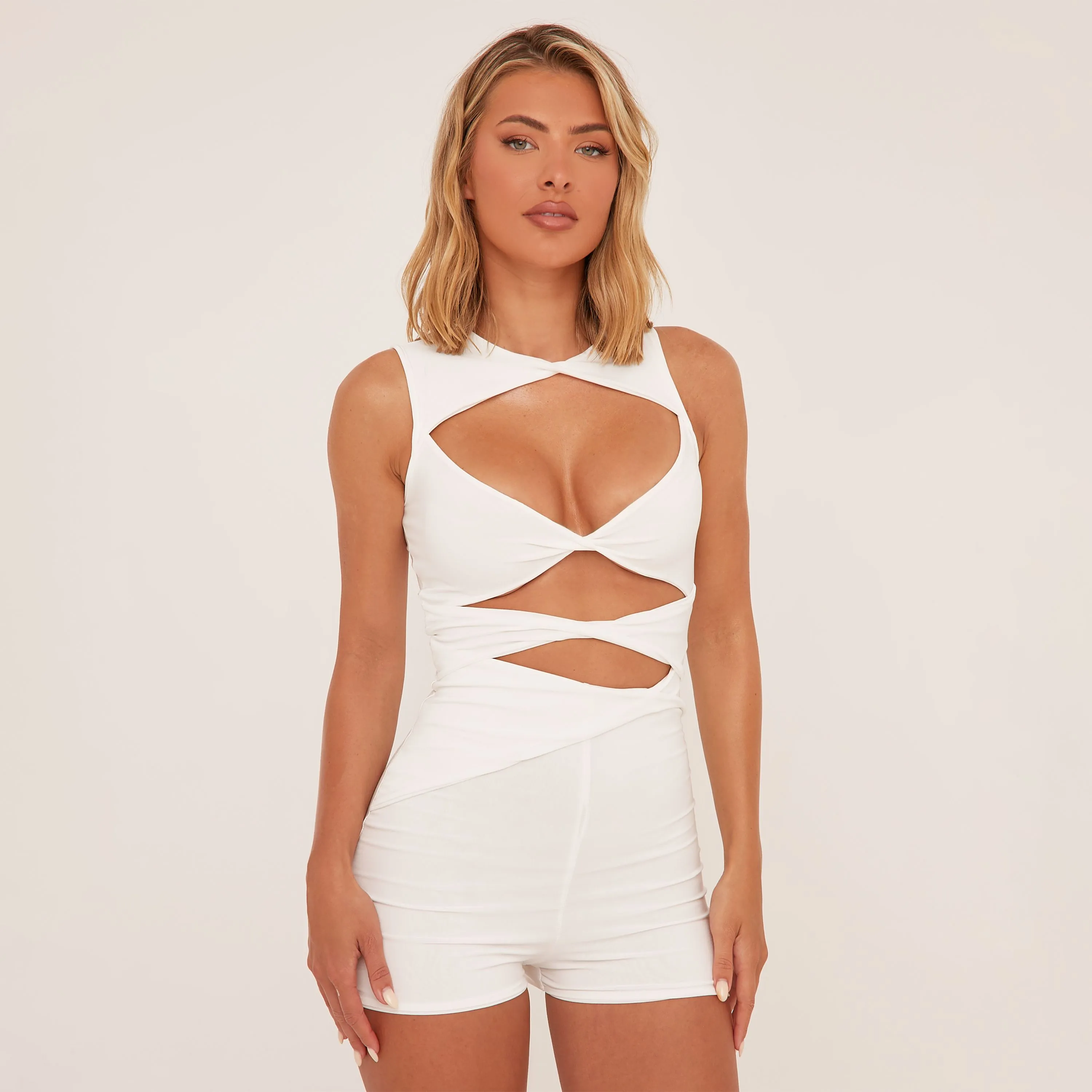 Sleeveless Twist Cut Out Front Playsuit Slinky