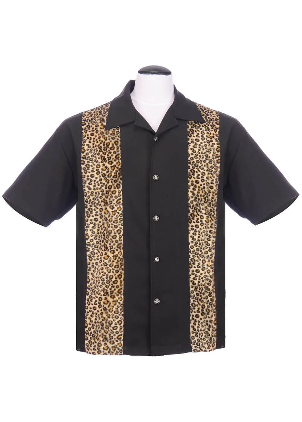 Steady Clothing Men's Leopard Panel Button Up Shirt Black