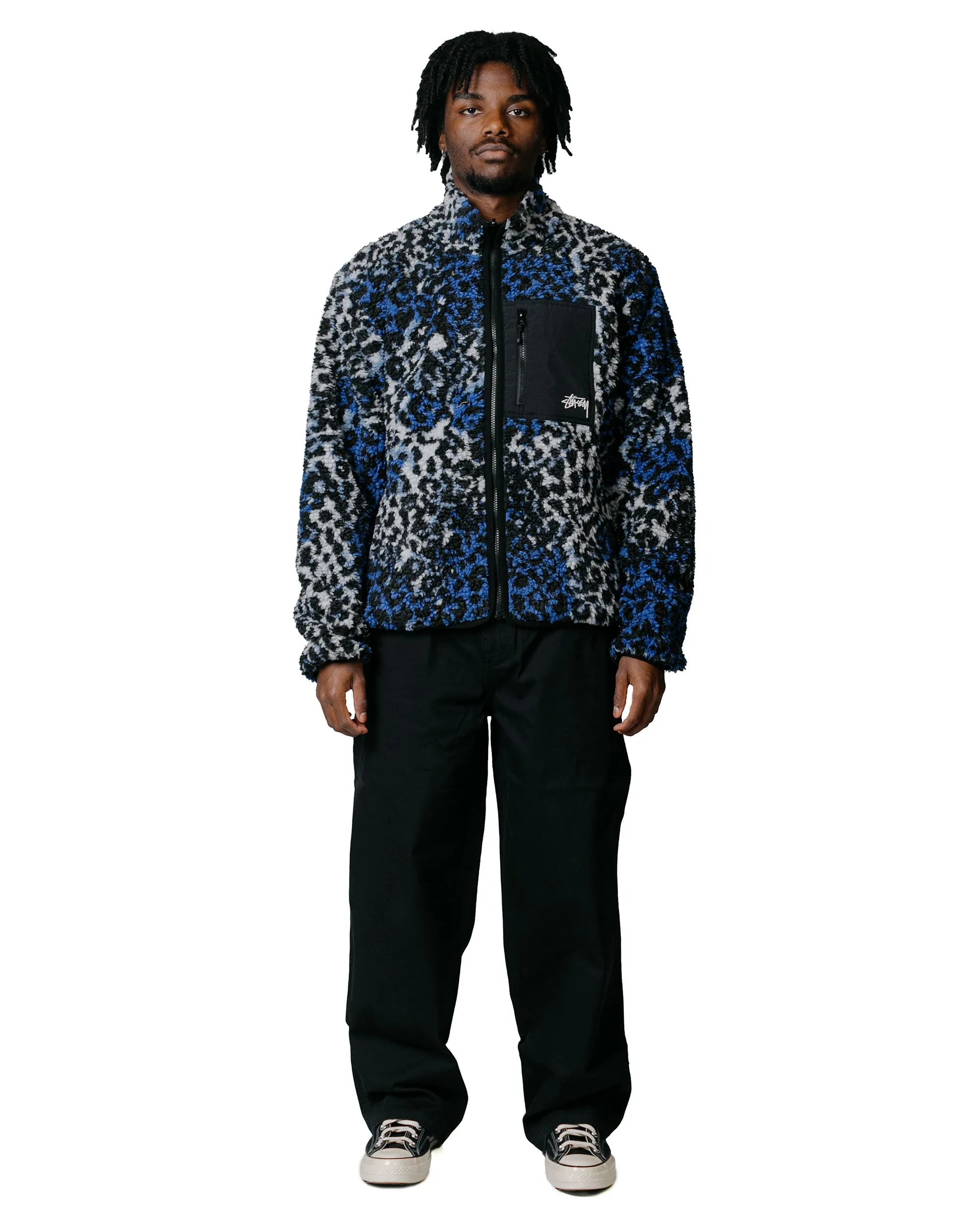 Stüssy Sherpa Reversible Jacket Blue Leopard