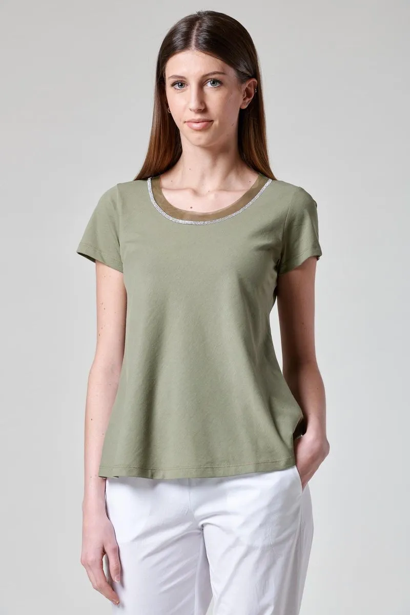 T-shirt militare bordo strass e tulle