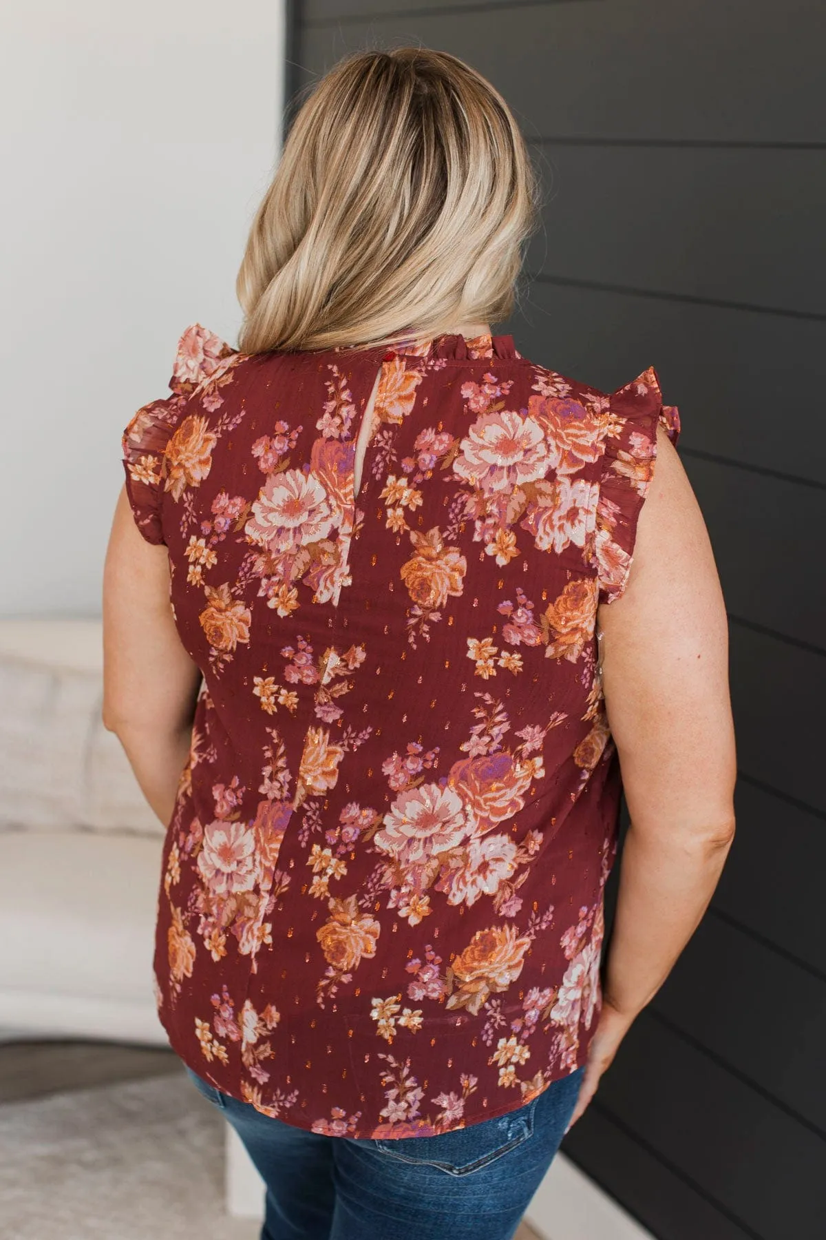 Talk All The Time Floral Blouse- Dark Marsala