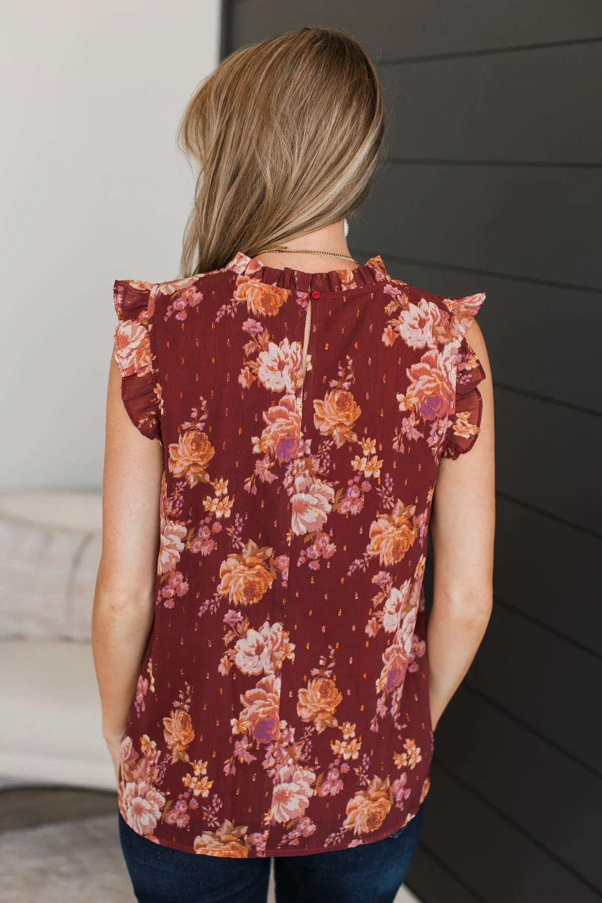 Talk All The Time Floral Blouse- Dark Marsala