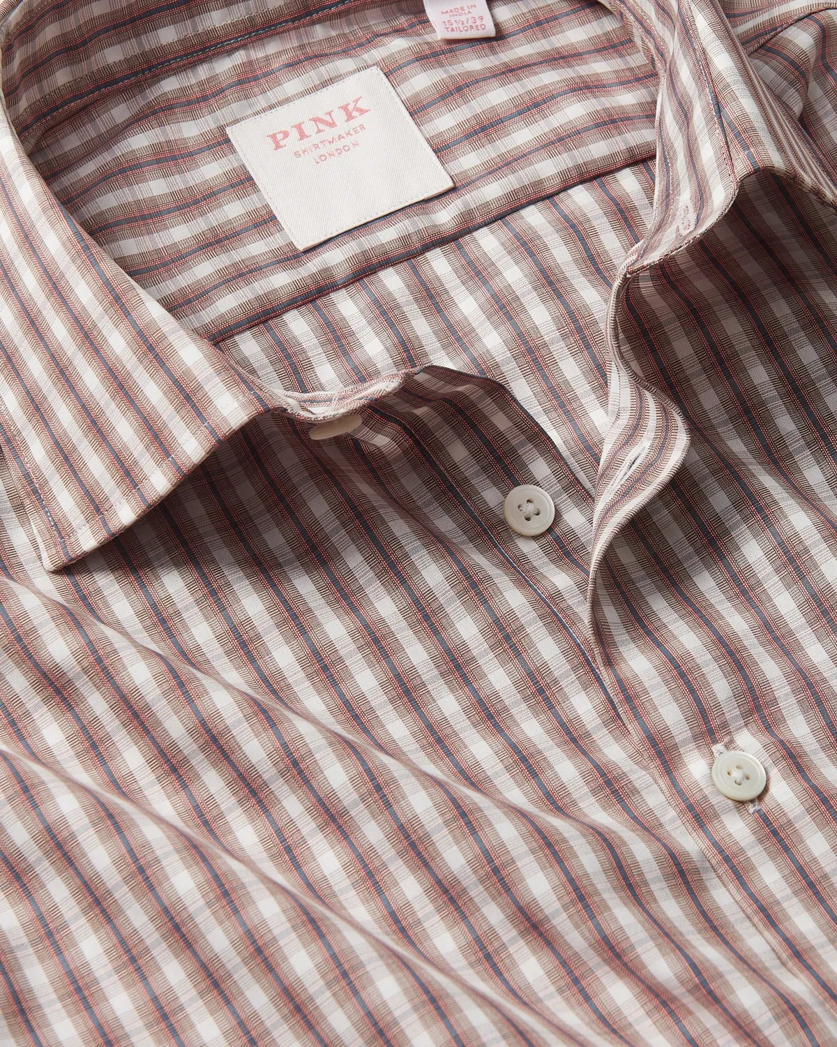 Thomas Pink End on End Check Shirt Brown White