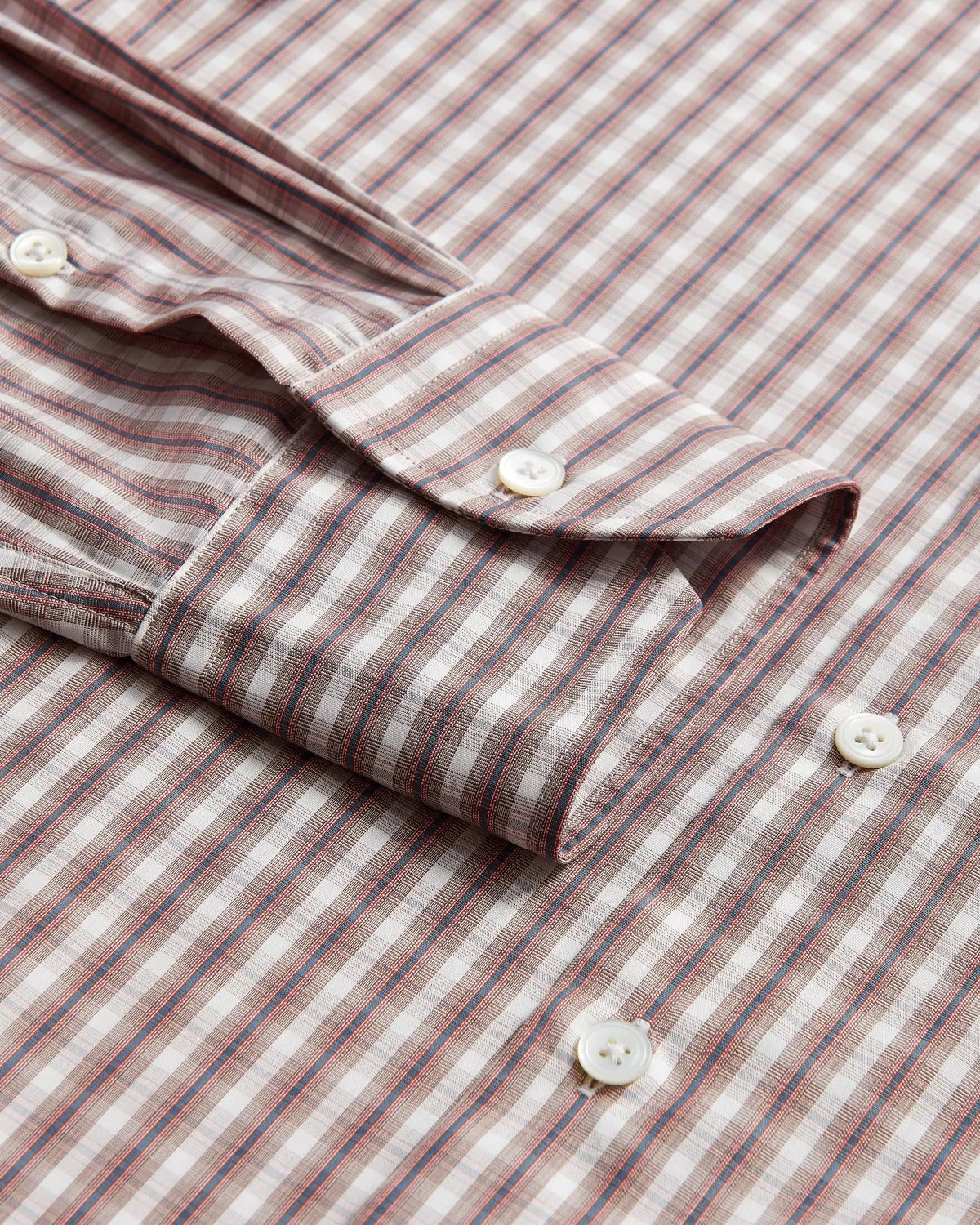 Thomas Pink End on End Check Shirt Brown White