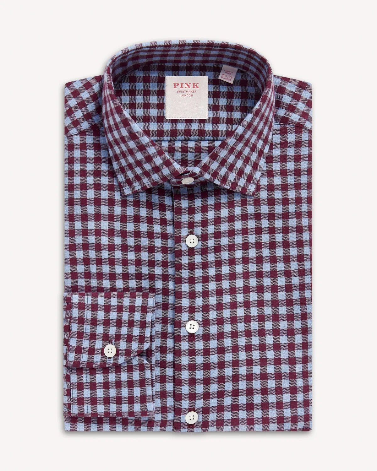 Thomas Pink Herringbone Check Shirt Burgundy Grey