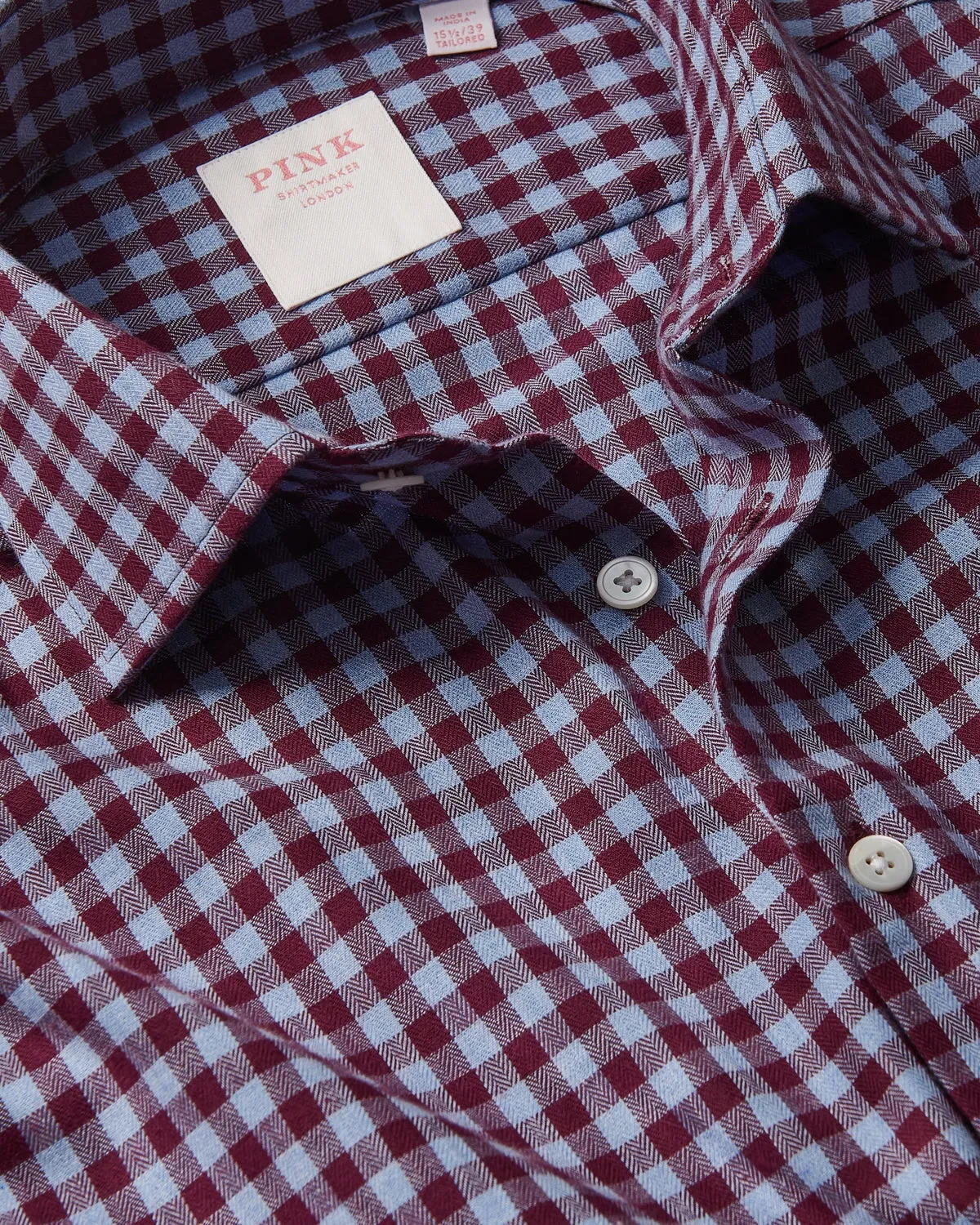 Thomas Pink Herringbone Check Shirt Burgundy Grey