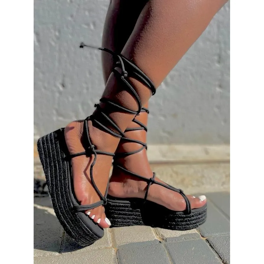 Tie Leg Design Wedge Sandals