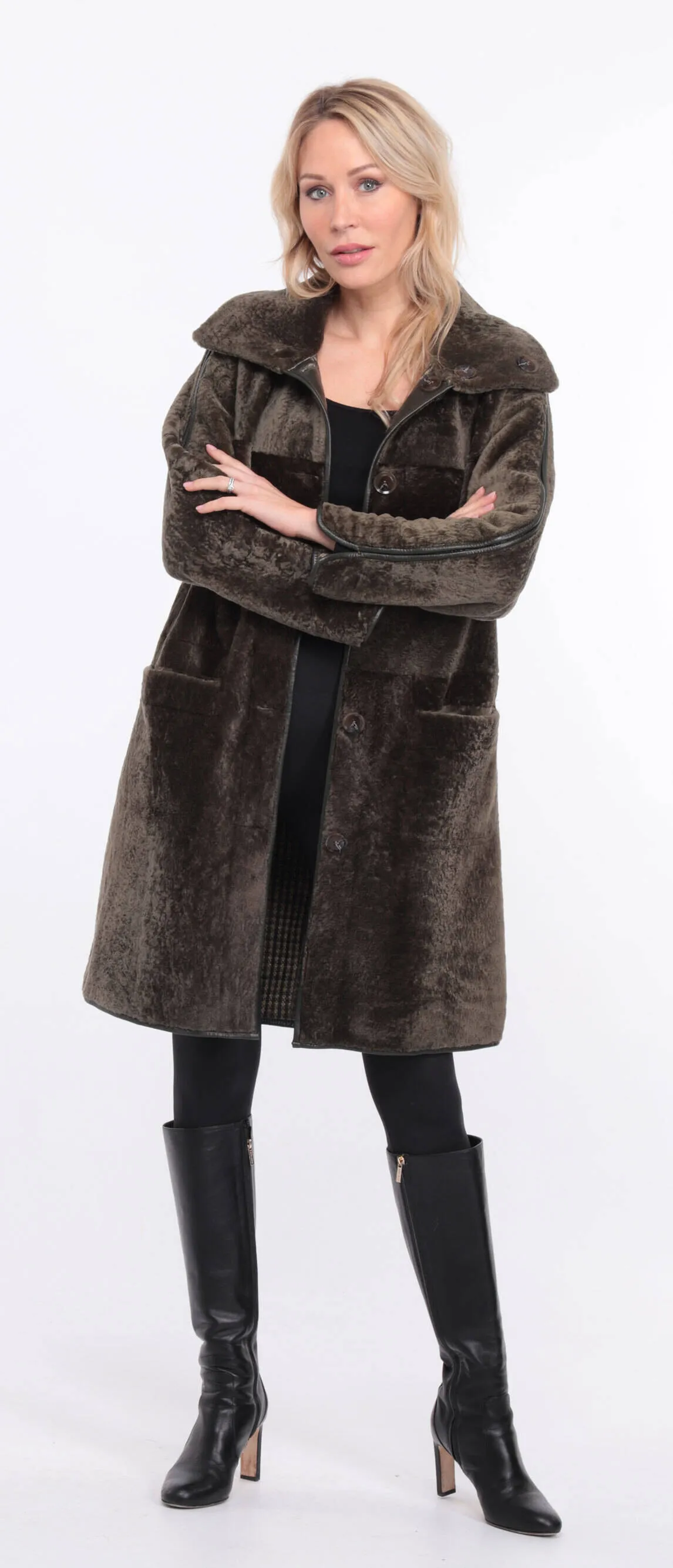 Women's reversible khaki gaby sheepskin coat