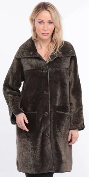 Women's reversible khaki gaby sheepskin coat