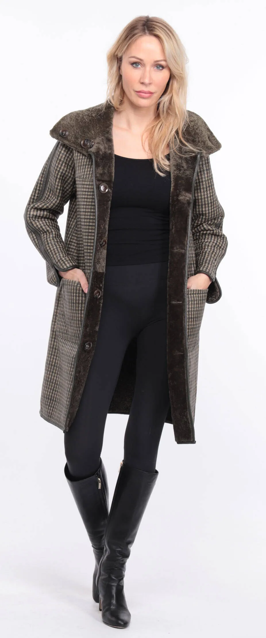 Women's reversible khaki gaby sheepskin coat