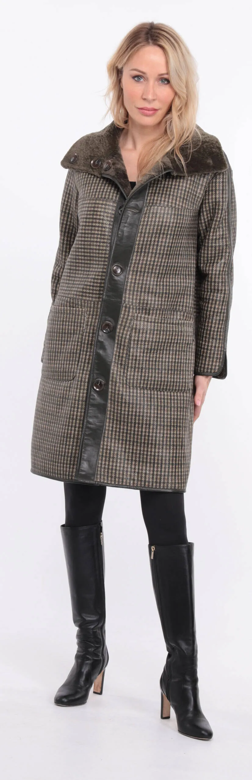 Women's reversible khaki gaby sheepskin coat