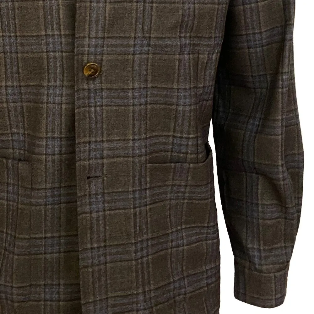 Wool Blazer Shirt Jacket in Grey and Olive Plaid by Viyella