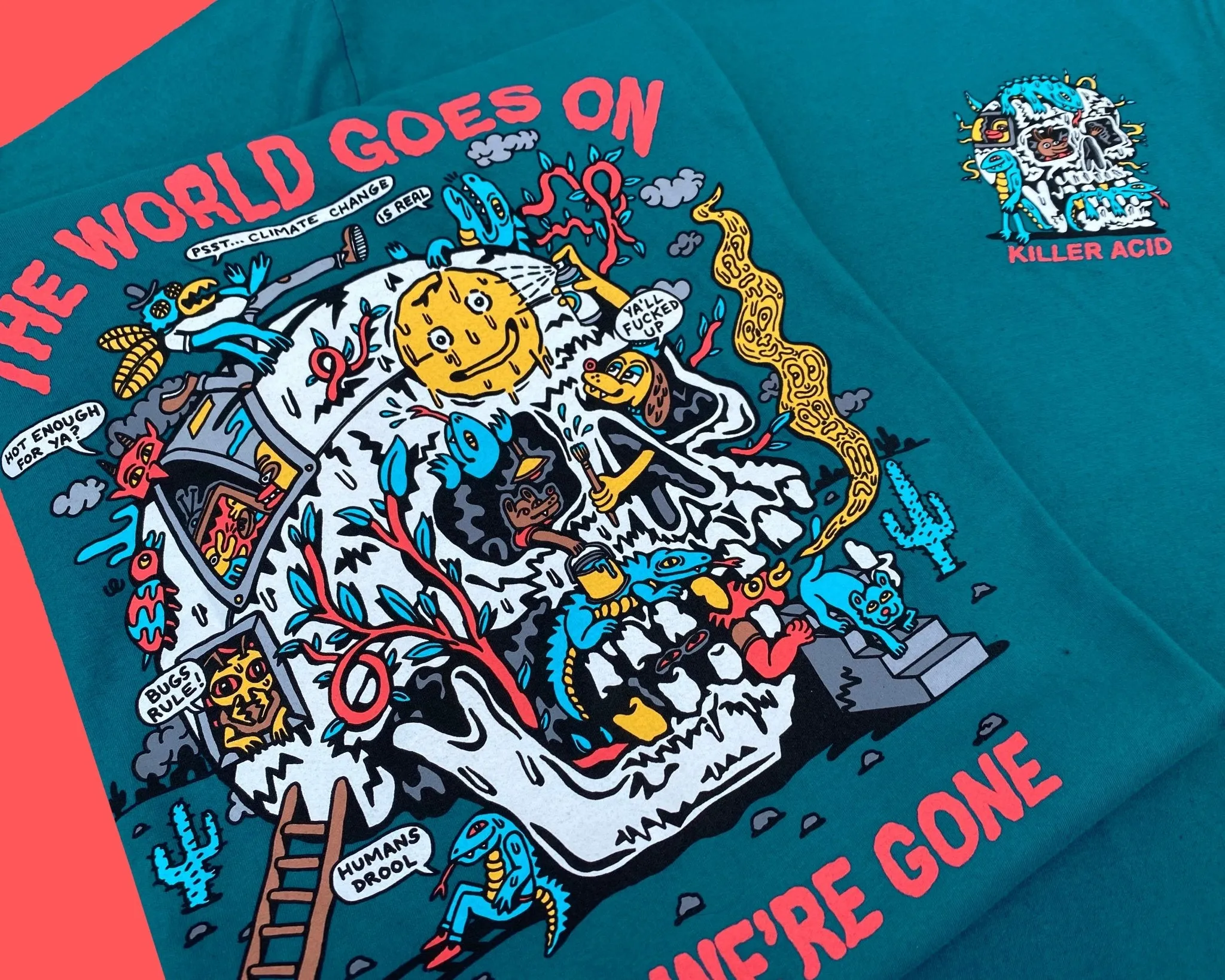 World Goes On Teal Blue T-Shirt