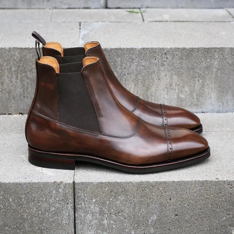 Yanko brogued balmoral chelsea boot brown