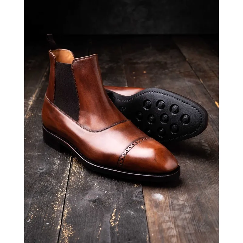 Yanko brogued balmoral chelsea boot brown