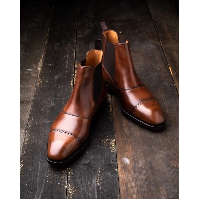 Yanko brogued balmoral chelsea boot brown